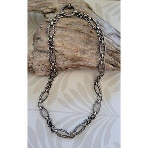 Barbara Bixby Sterling Silver 18K Gold Flower Scroll Link Necklace, Ornate Chain
